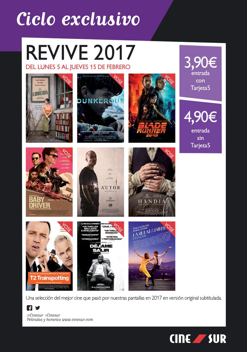 mk2cines's tweet photo. ⚠[CONCURSO #CineSur] ⚠
3 entradas dobles para asistir al pase que prefieras del Ciclo exclusivo: #Revive2017. 
Solo tienes que: 
✔ Seguirnos
✔ Hacer RT a esta publicación
✔ Contestar: ¿Qué historia "revivirías" de estas películas?
Hasta el 2/02 a las 10:00h para participar. https://t.co/X7kLxwUF6Y