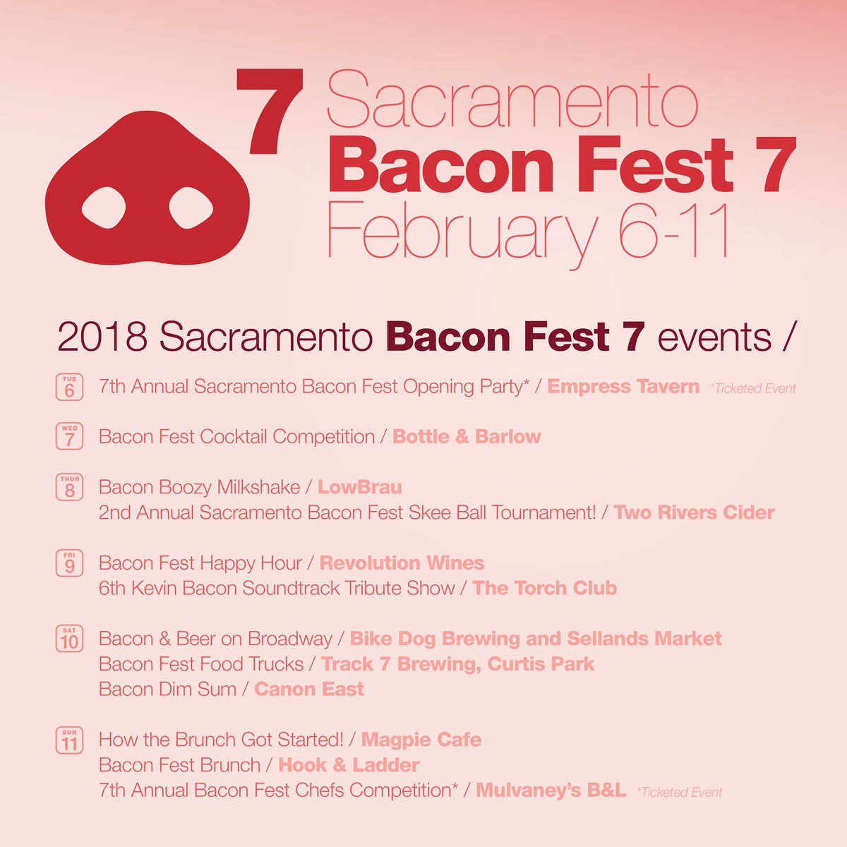 Get piggy with it! <a href="/SacBaconFest/">SacBaconFest</a> is going down February 6-11! Go hog wild at these tasty events: bit.ly/2GBscnl