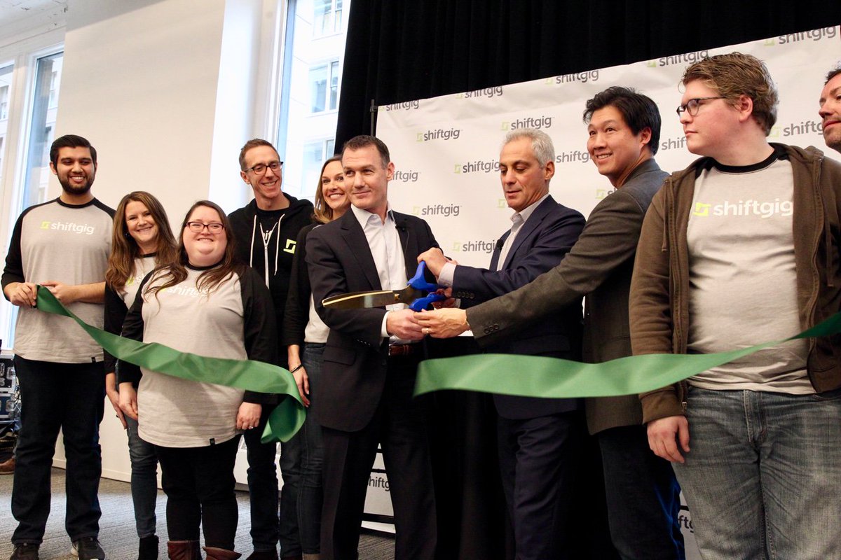 MayorRahm's tweet photo. Cutting the ribbon on @shiftgig's new office today in Chicago, which will support the tech company's major growth and workforce expansion in data science, engineering, product, marketing and sales. https://t.co/zzGlvR8bCX