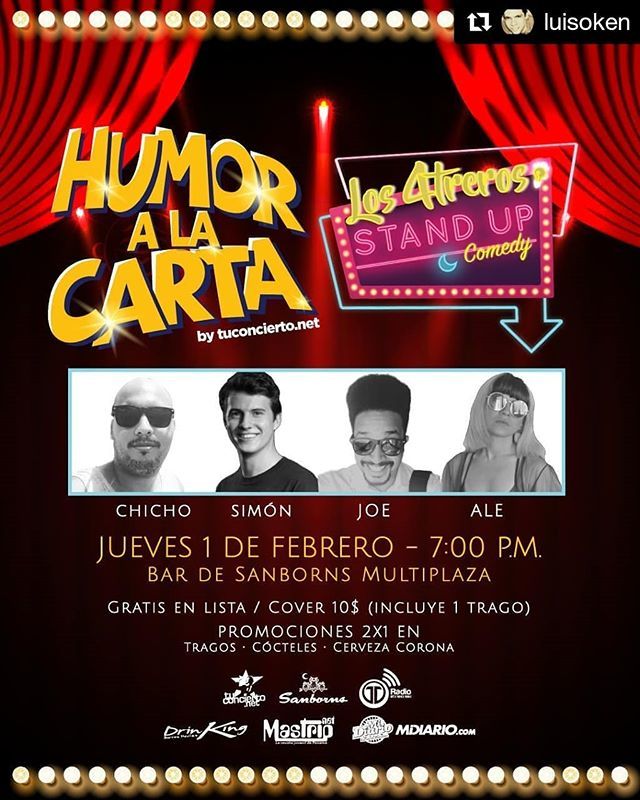 GoldenLionPTY's tweet photo. #Repost @luisoken
・・・
Inicia febrero como tiene que ser! #HumoralaCarta by @tuconcierto presenta en Sanborns Multiplaza a #Los4treros.

GRATIS en lista antes de las 8p.m. Entrada General 10$ (incluye 1 trago de cortesía)

Gracias a @mastrip_net @drin… https://t.co/KZGZQteJAa https://t.co/f2CdZEu2Nk