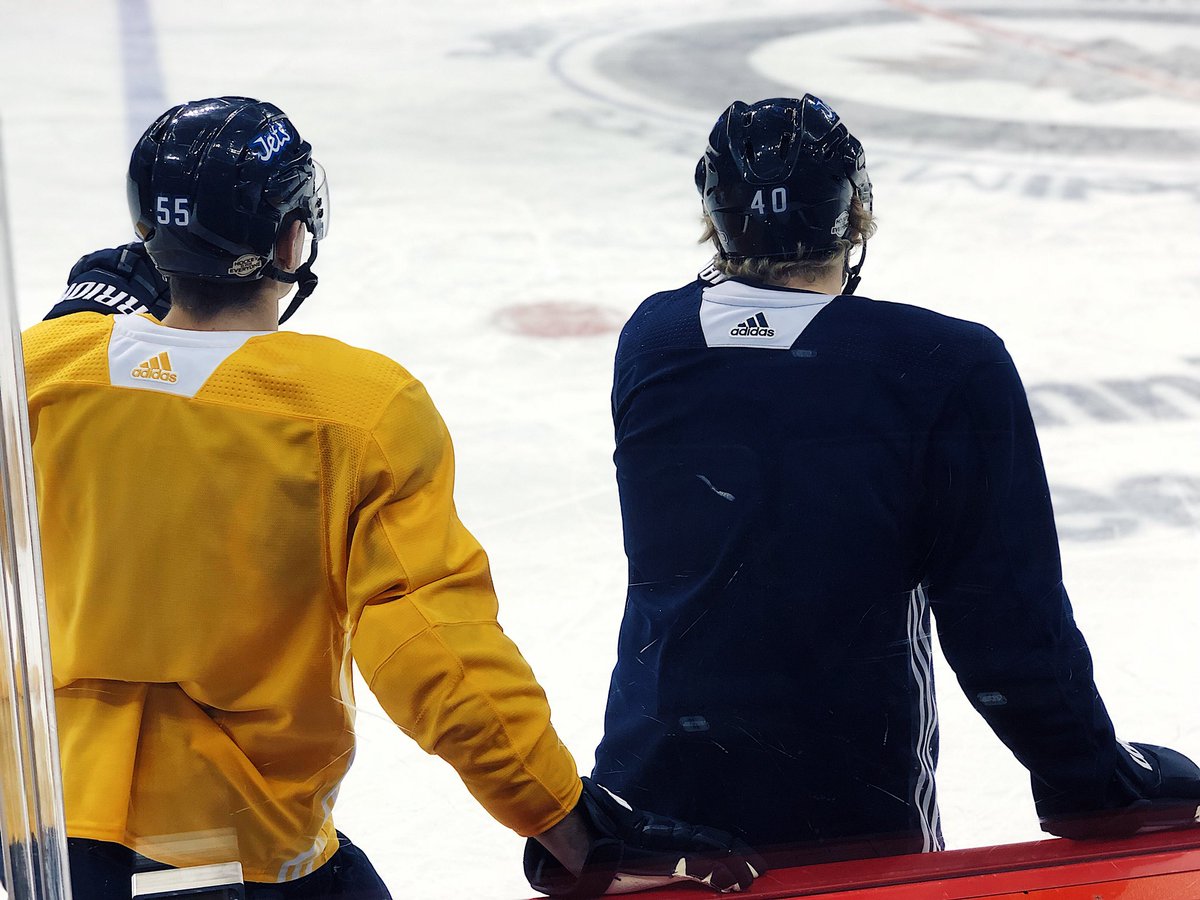 NHLJets's tweet photo. Guess who’s on the ice today for practice (in a non-contact jersey)!?

#BellLetsTalk https://t.co/hJAWYacv2A