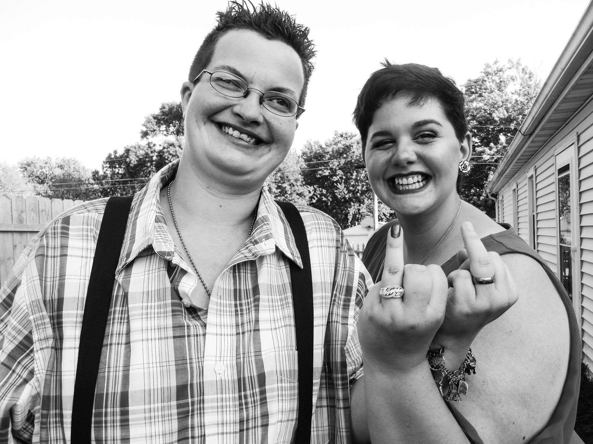 AshleyLills's tweet photo. The day my wife and I got married! I Love her more than words could describe!! #beautifulpeople #LGBTPride #shekeepsmewarm #flashthatring #EQUALITY #WEDDINGBELLS #MARRIED #LESBEHONEST #SOHAPPY #bigsmiles https://t.co/GQv4wBlvVo