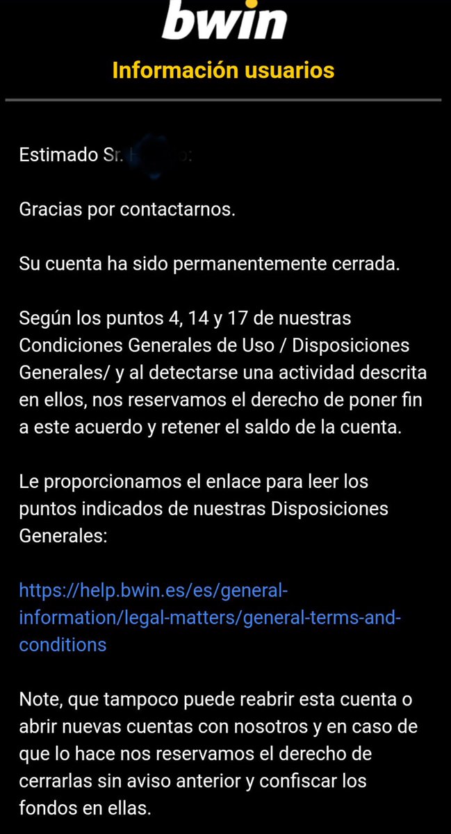🚨Rts #BwinNoPaga 🚨

Creo que esto nos incumbe a todos, tanto a los que pueda criticar como a los que no, los primeros enemigos son las casas de apuestas, y como ahora en el caso de <a href="/bwin/">bwin</a> <a href="/bwin_es/">bwin España</a>  me llegan cientos de mensajes de cuentas bloqueadas y bonos bloqueados por gana😡