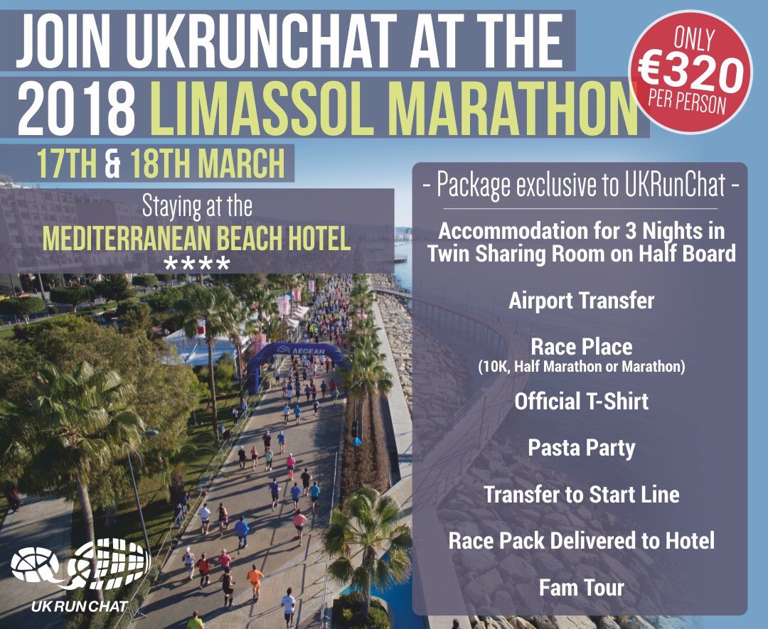 Are you joining us <a href="/RunLimassol/">Limassol Marathon</a> ?Check out our superb exclusive to #UKRunChat package below &amp; join us for some sun &amp; running in #Cyprus. Only 6 weeks to go &amp; still time to join us! ukrunchat.co.uk/race-packages-…