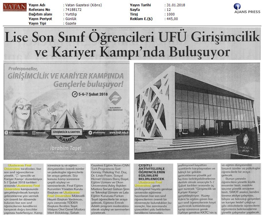EMRAHADAKLI's tweet photo. Basında @FinalUniversity Girişimcilik ve Kariyer Kampı
5-6-7 Şubat 2017 
@IbrahimTaselFDD @Basariya_Dogru @finalegitim @RehberimFinal @servetgulsun @ogrencikariyeri @linda_fraim @furkantasel @HurriyetEgitim @EgitimveEgitim @cnnturkuni @Sabah https://t.co/Dj5Lw6OJaF