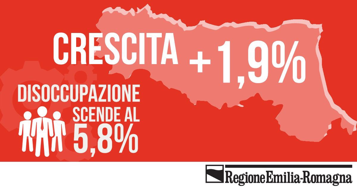 Per il quarto anno consecutivo saremo la prima regione per crescita nel Paese. Prometeia dice che sfioreremo il 2% e la disoccupazione scenderà al 5.8% Avanti così, verso la piena occupazione entro il 2020, grazie al Patto per il Lavoro sottoscritto con tutte le parti sociali