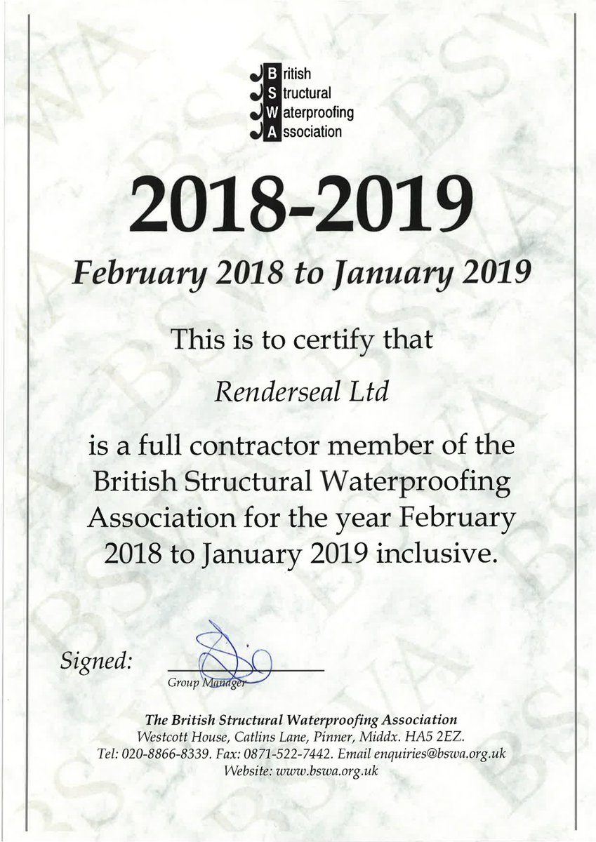 renderseal's tweet image. Approved with the British Structural Waterproofing Association #renderseal #damp #basement #approved