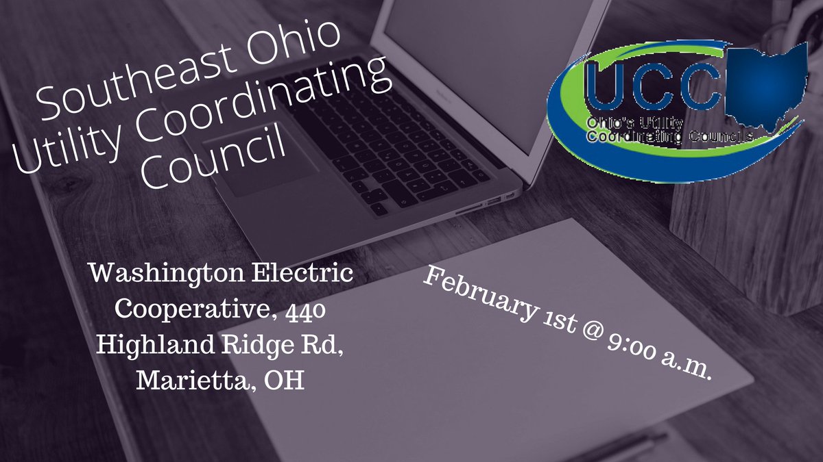OHIO811's tweet photo. Please join us at tomorrow’s Southeast Ohio Utility Coordinating Council @ 9:00 a.m.! #Call811 #OUPS #damageprevention https://t.co/xLnPhNgRvm