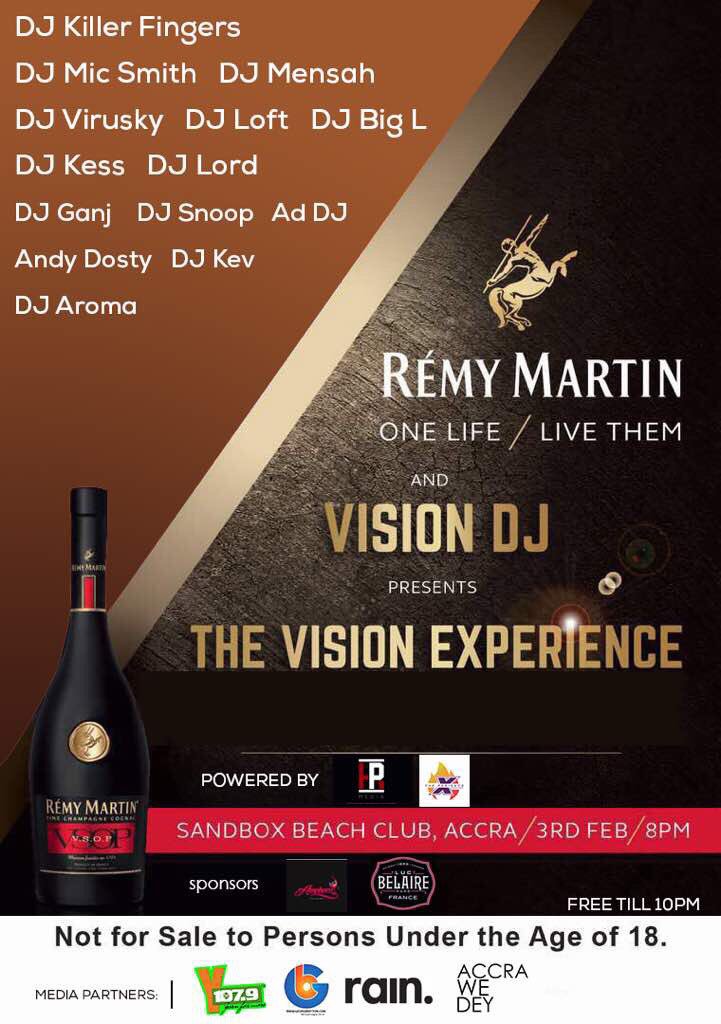 capohpr's tweet photo. @VisionDj @HPR_official @HarmattanRain @AccraWeDey @YFM1079 @georgebrittongh DJ line up for the night #VisionXRemy https://t.co/23yqPwz3rP