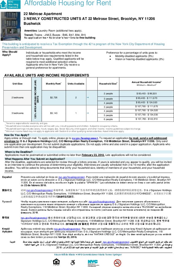 Lottery open for: 22 Melrose Street in Bushwick, Brooklyn on.nyc.gov/1kPCF2i #HousingLottery
