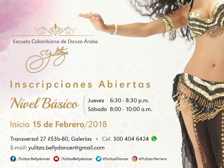 EcdaYulitza's tweet photo. Listas para el 2018. ¡Iniciamos clases el 15 de febrero! Nuevamente a danzar y aprender mediante una excelente pedagogía y técnica. ¡Inscripciones abiertas, te esperamos! #EcdaYulitza #yulitzabellydancer https://t.co/j4kE2zQwcS