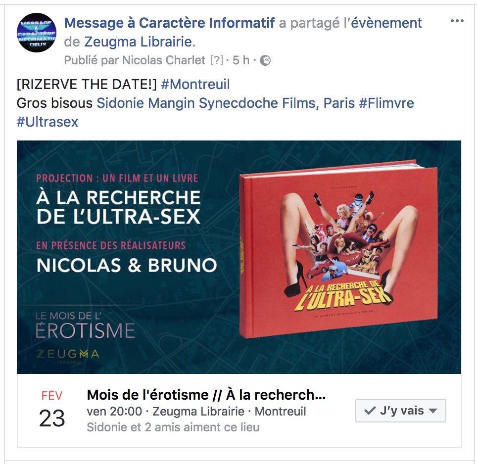 NicolasetBruno's tweet photo. #Ultrasex #Montreuil #Flimvre #RizerveTheDate
@EditionsNova @SynecdocheFilms https://t.co/2gLKYUu3NV https://t.co/IFUpNYotny