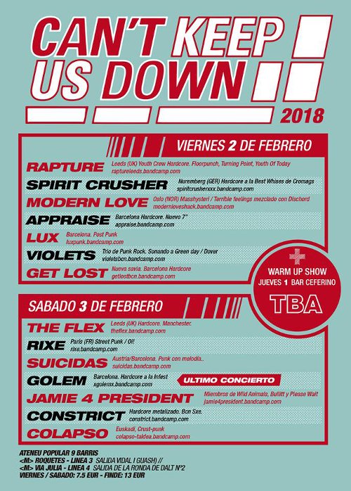 Bcn_NouBarris's tweet photo. Els millors grups de #hardcore i #postpunk nacionals i internacionals al #festival Can't Keep Us Down, aquest cap de setmana a l'@ateneu9b. Vine a la 7a edició i gaudeix de Rapture, The Flex, Rixe i molts més. 7,5€ un dia, 13€ els dos https://t.co/umsRWMNCqZ #CKUD @bcn_joventut https://t.co/e42gWcwSuL