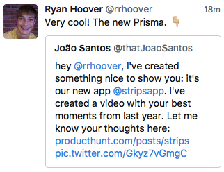 stripsapp's tweet photo. We're over the roof 😻😻😻 #ProductHunt https://t.co/WpkWYYHJe7