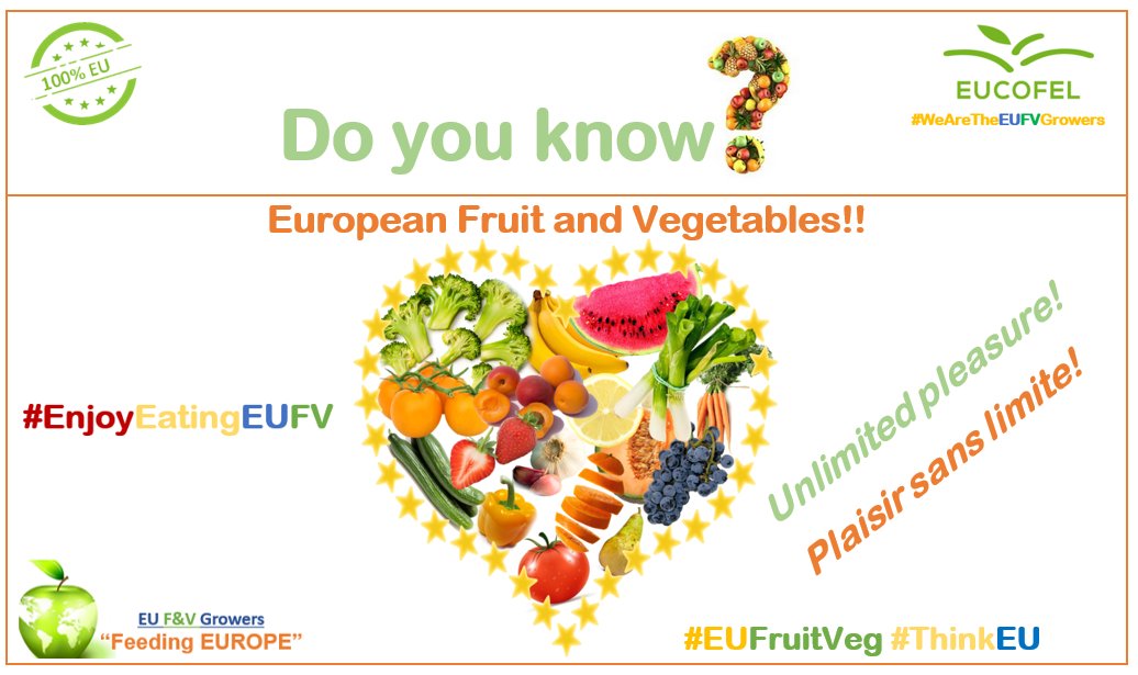 Doyouknow_EUFV's tweet photo. @Doyouknow_EUFV: campaign to boost EU #Fruit &amp; #Vegetable consumption! 
Do you know? European Fruit and Vegetables!! 
#EnjoyEatingEUFV 🇪🇺❤️💚💛🍌🍓🥝🍎🍐🍉🍒🍇🥦🍆🍑🍋🍅 
👌🏽Unlimited pleasure! / Plaisir sans limite! 
#EUFruitVeg #ThinkEU @EUCOFEL_EU https://t.co/tcgJHSpToY