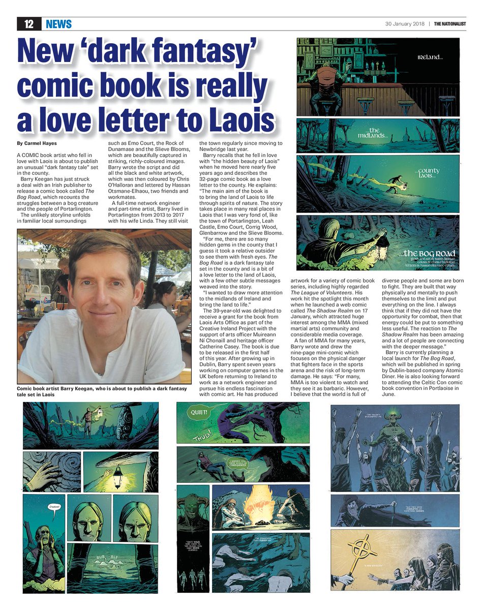 Barrykeegan's tweet photo. Thanks to @LSNationalist for this brilliant article on #thebogroad. Also as announced in the article, Atomic Diner Press @RobertSubCity  will be publishing, delighted to team up with Rob Curley again. #laois #ireland #makecomics #comicbooks https://t.co/FGjYInmFS6