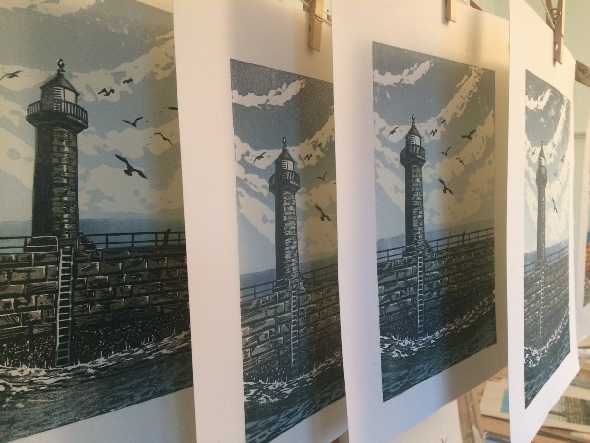 Working on a series of #Whitby #NorthYorkhire #linocut prints... susannoble.co.uk
