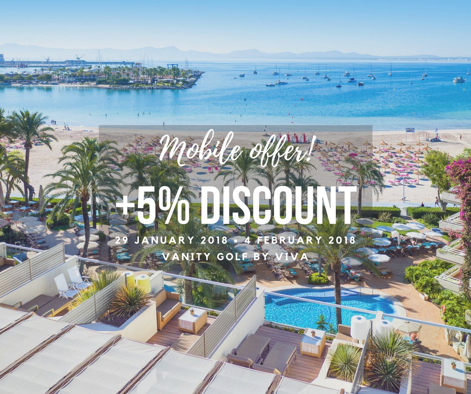 HotelsViva's tweet photo. ¡Ahora reservar con tu movil tiene premio! Aprovecha esta oferta y consigue un 5% adicional a la oferta vigente en #VanityGolf. ¡Corre que la oferta termina el 4 de Febrero! 📱 https://t.co/i76RyhWSQ2