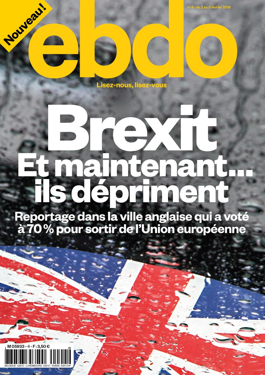 La une du numéro 4 d'<a href="/ebdolejournal/">ebdolejournal</a> : "Brexit, et maintenant...ils dépriment. Reportage dans la ville anglaise 🇬🇧 qui a voté à 70% pour sortir de l'Union européenne". Disponible en kiosque ou chez vous dès vendredi matin.