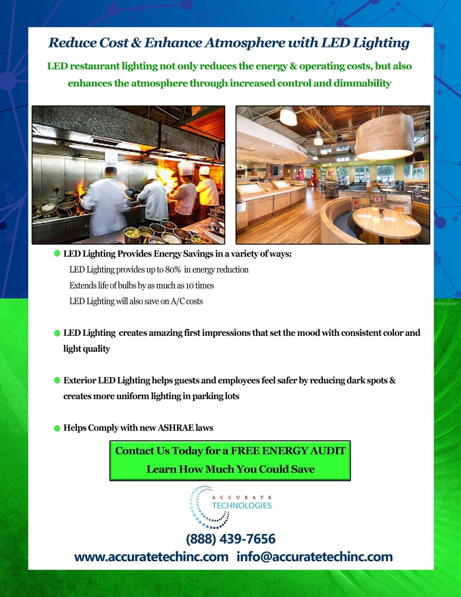 Own a restaurant or bar and are looking for new ways to save money? Consider upgrading to LED. Call (888) 439-7656 for a FREE ENERGY AUDIT