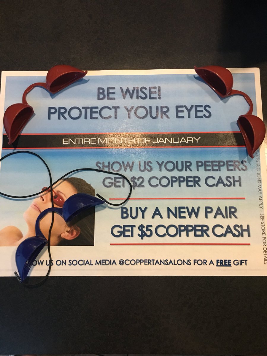 xo_hlm's tweet photo. Today is the last day to show us your peepers &amp; get Copper cash added for free! @CopperTanSalons #LiveLaughTan #AlwaysProtectThoseEyes #Peepers 🌞👀😎 https://t.co/Mb09tCWKXq