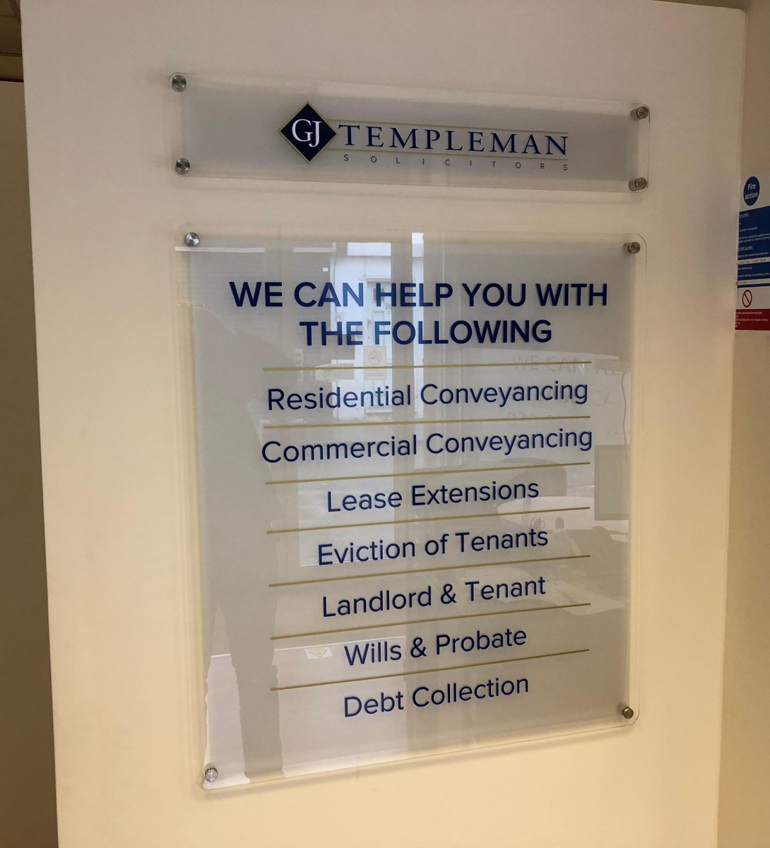 SignBaseLondon's tweet photo. High end glass effect panels with very classy corporate branding for G J Templeman Solicitors Hanwell. https://t.co/jZAaZuL0XP