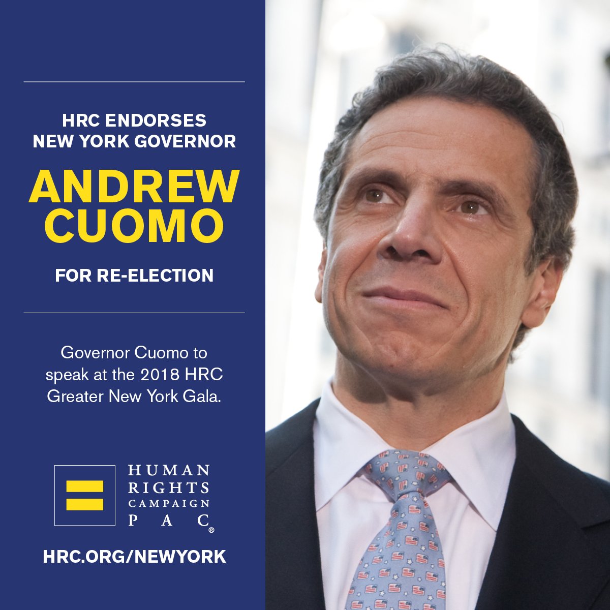 HRC Endorses Gov. Cuomo for Re-Election & Announces Cuomo will Address NYC Gala Saturday Night