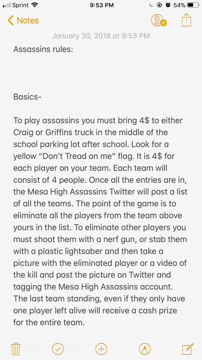 AssassinsMesa's tweet photo. 2018 Assassin Rules: #MesaHighSchool https://t.co/Tcgh0En4dc