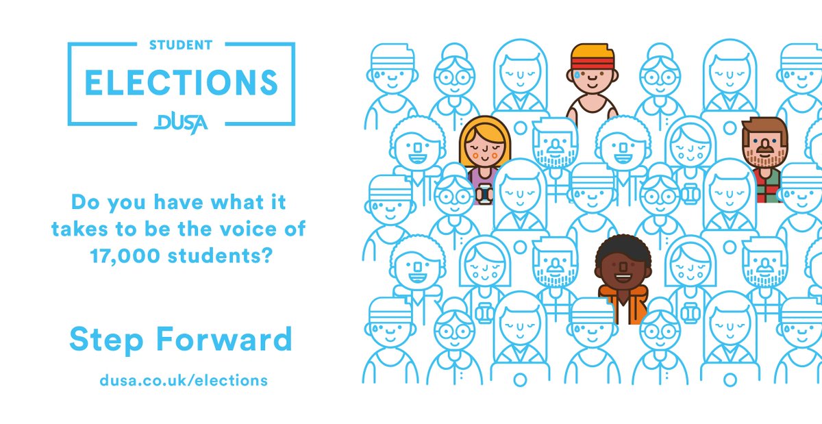 dusaexec's tweet image. Nominations now open for Student President elections!
Work with your school leads to improve the student experience and create the best learning environments for yourself and others.

Nominations now open !
uod.ac.uk/2neZHD2