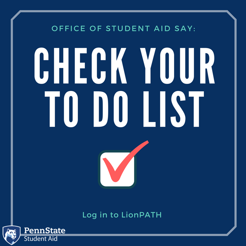 PSU_OSA's tweet photo. Students, please check your To Do List on LionPATH. It will make the financial process much more accessible. 📑
Thank You!🤗
#FinancialAid #LionPATH https://t.co/R7aQg5fReg