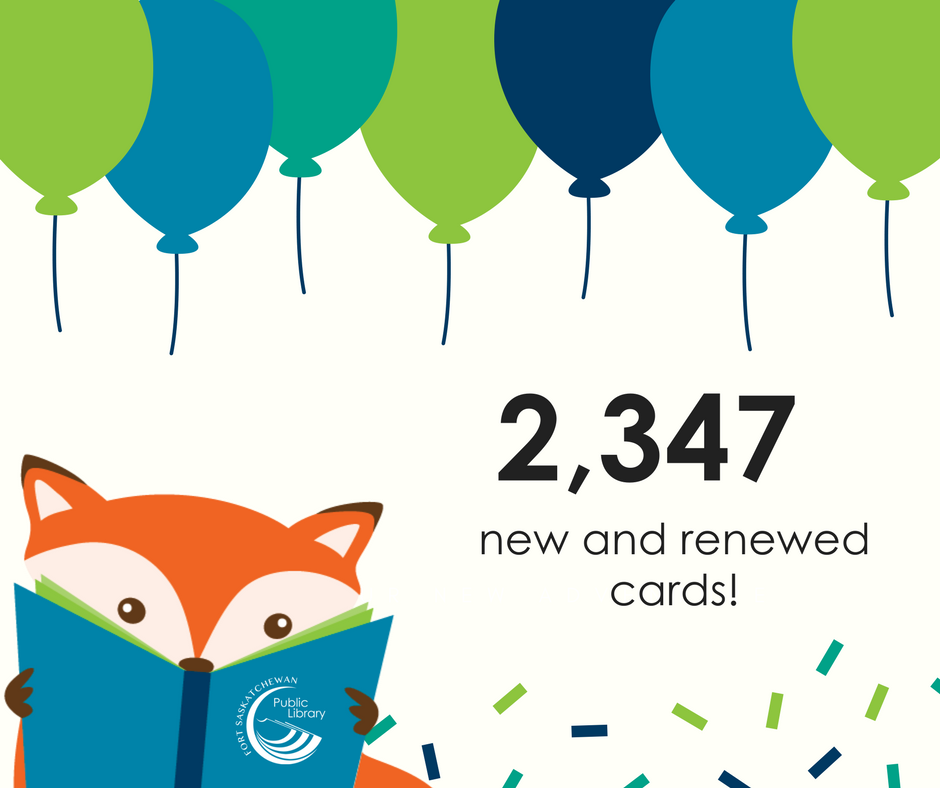 fortsasklibrary's tweet photo. Card Campaign Update (as at January 27): 2,347 new and renewed cards!!! #CardInEveryHand #FortSask https://t.co/hz8AfKQoNE