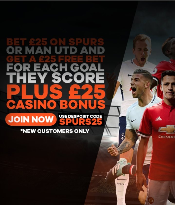 TodayFootyTips's tweet photo. Bet £25 on #Spurs or #ManUnited &amp; get a £25 #FreeBet for EACH goal they score PLUS £25 casino ➡ https://t.co/9g8557u5hp

#MUFC #ManUtd #COYS https://t.co/Oj8qmGqCgz