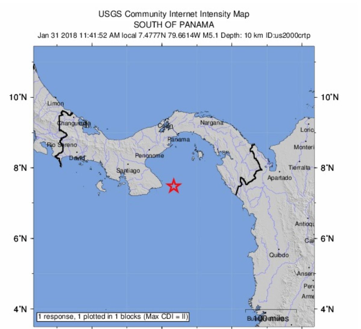 surfline's tweet image. Two earthquakes M 5.7 &amp;amp; 5.1 off Pacific coast of #Panama a short time ago. No #tsunami threat or info released but should stay alert if on coast of Panama or #Ecuador