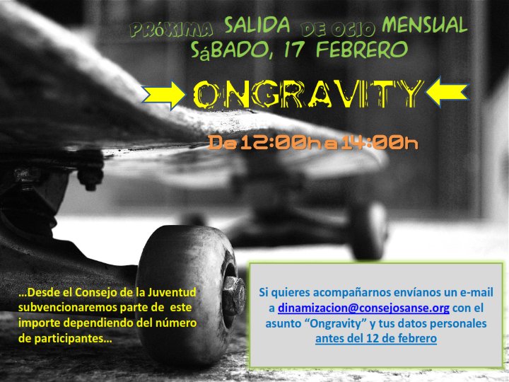 ConsejoSanse's tweet photo. #Ongravity #salidadeocio #febrero😝 ¡Ya sabemos dónde, cuándo y a qué hora nos vamos a Ongravity!🗣️¿Te apuntas? https://t.co/aZnhdvBN3h