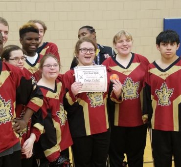 ...97 ... 98 ... 99... and 100! Congrats to Paige Faber from <a href="/MapleGroveSrHS/">Maple Grove Senior High</a> who scored her 100th goal in adapted floor hockey.
