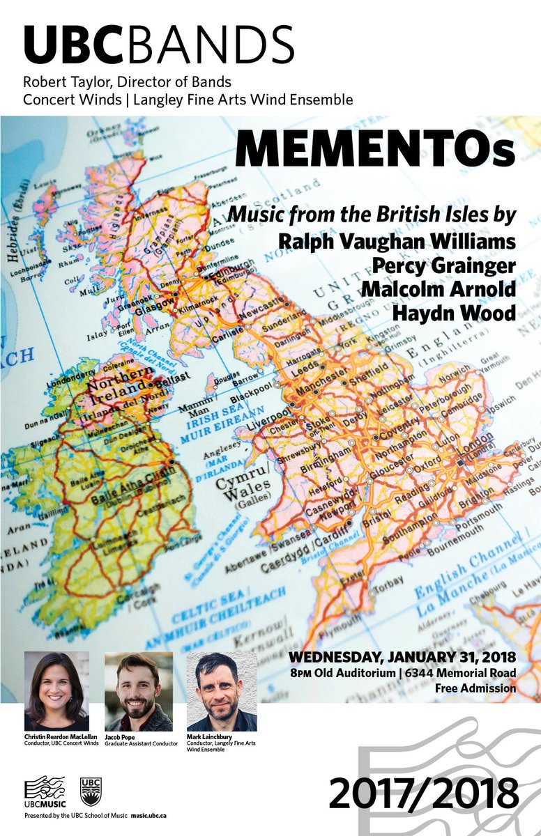 Tonight it's all about British composers! UBC Concert Winds perform a FREE concert at <a href="/UBC/">University of British Columbia</a>'s Old Auditorium featuring works by Vaughan Williams, Grainger, Wood, &amp; Arnold. 8 pm. More details: music.ubc.ca/calendar-index… <a href="/UBCevents/">UBC Events Calendar</a> <a href="/TheCalendarUBC/">The Calendar (UBC)</a> <a href="/UBCArtsCulture/">Arts&CultureDistrict</a>
