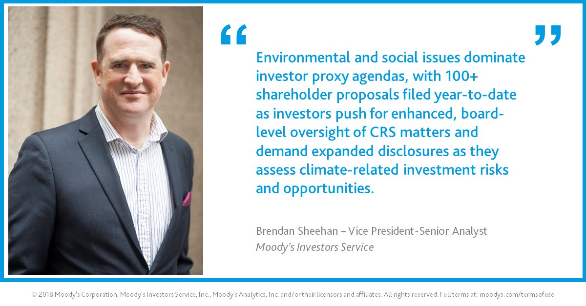 moodysratings's tweet photo. Moody’s VP and corporate governance specialist Brendan Sheehan:

@ceresnews @unfcc
#InvestorSummit2018 #ESG #Sustainability https://t.co/cmZ6UI0iE8