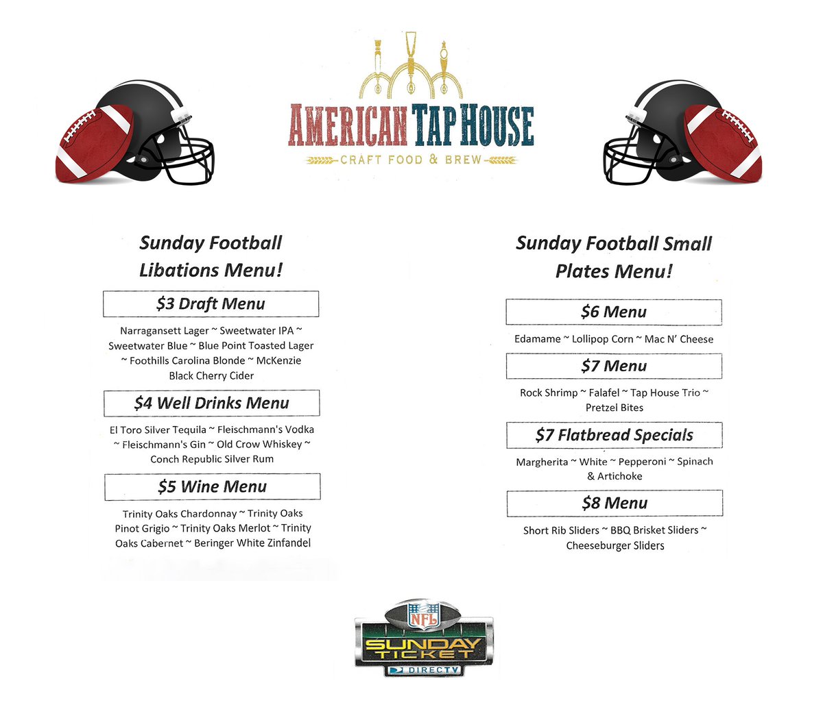 AmTapHouse's tweet image. Gear up and get ready for the big game! Check out our great football specials!