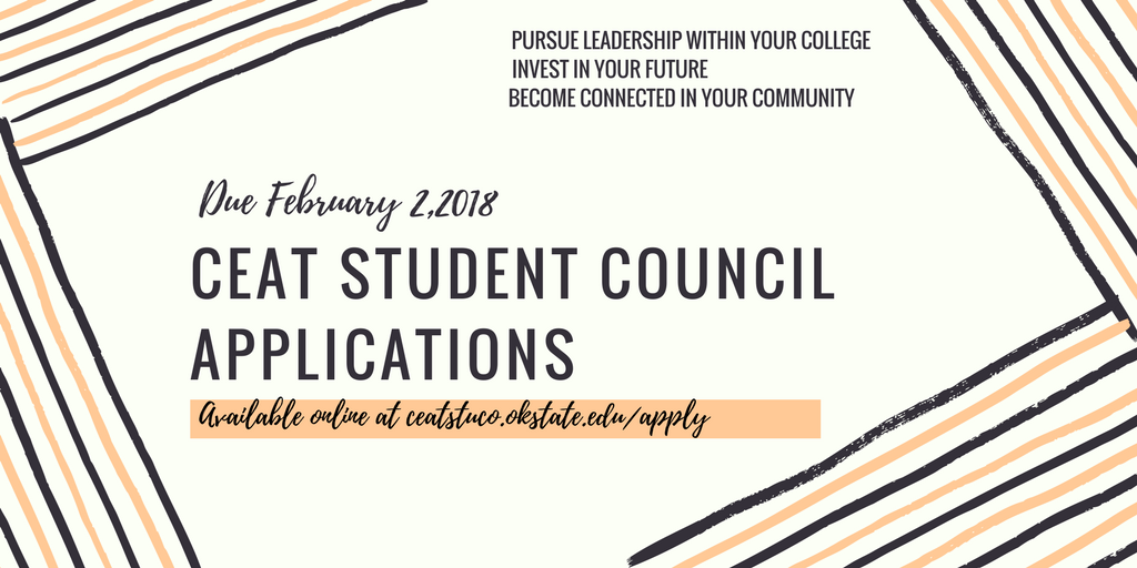 CEATstuco's tweet photo. Don't forget to fill out your application for CEAT Student Council! Invest in your future, community and college! Applications are due February 2nd at 5 PM in EN 110!

Applications can be found online at https://t.co/JGiiRNb4it https://t.co/DscchGHVYG