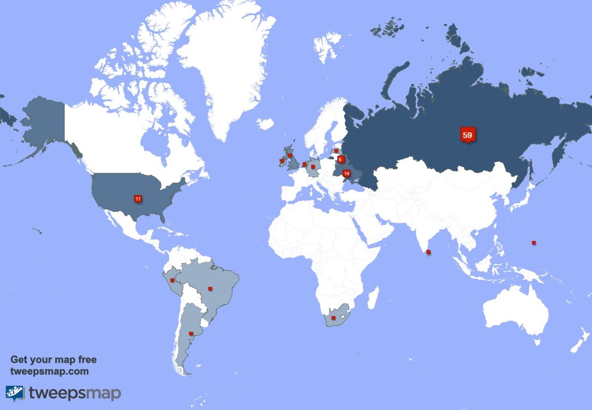 N_DLS's tweet photo. My followers are in Russia(58%), Ukraine(13%)... Get your map too: https://t.co/5Xw5lb9BGB https://t.co/h9f5LFo9OX