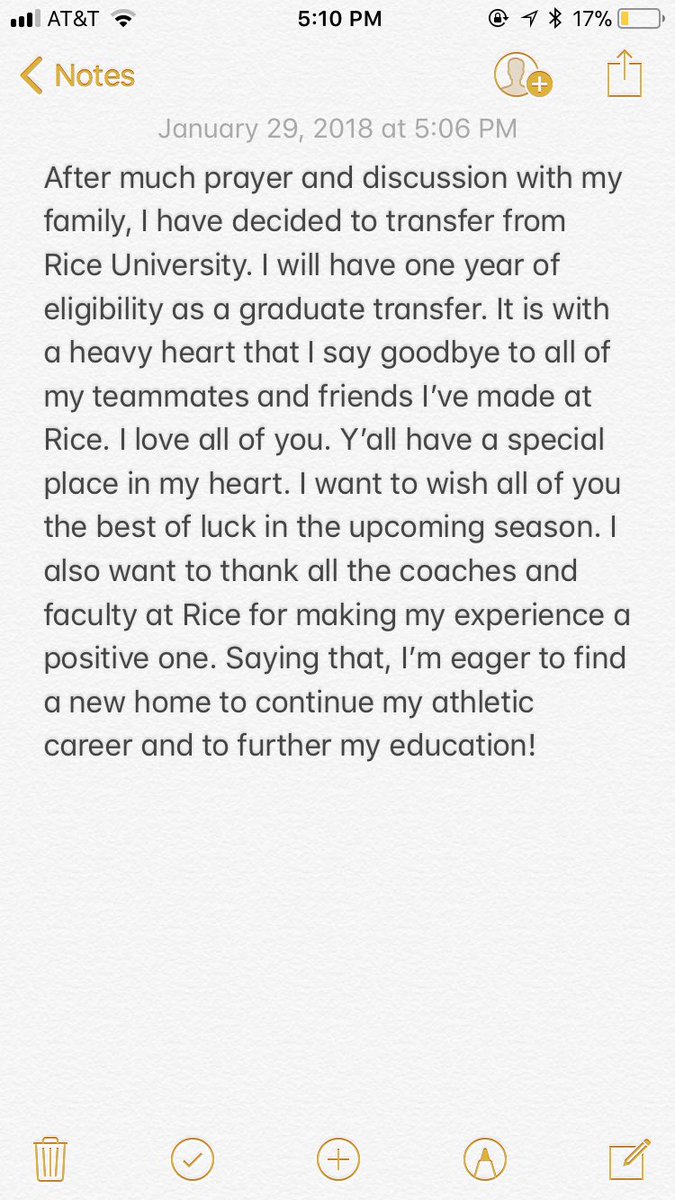 vjb19's tweet photo. I’ve decided to transfer from Rice University to pursue a new opportunity for my final year of eligibility. https://t.co/Gb9ieqGH7V