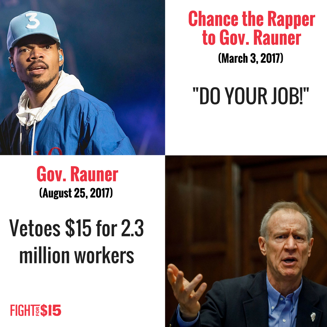 chifightfor15's tweet photo. Let’s not forget that time even @ChancetheRapper had to send a memo @GovRauner to remind him do his job. #VetoRauner #FightFor15 #ILSOTS https://t.co/JSI0GIeiGf
