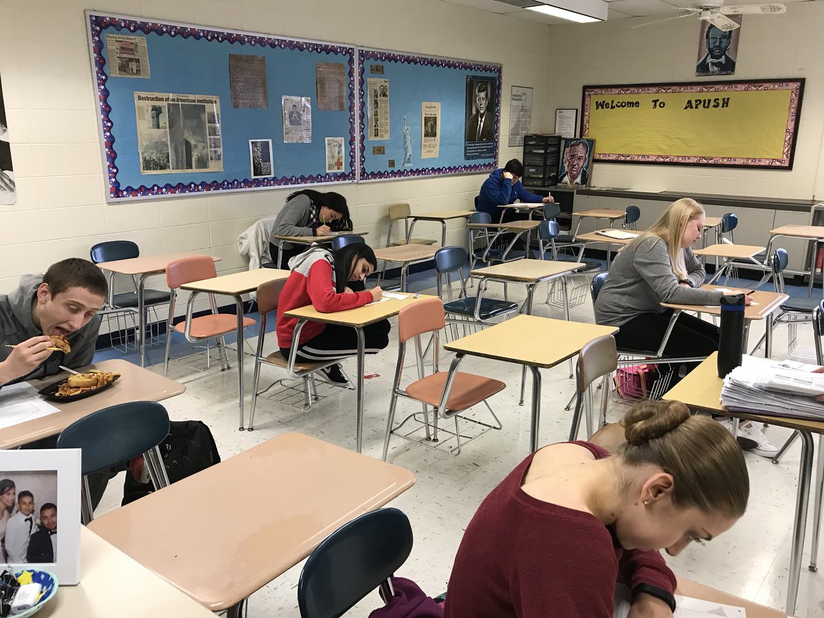 WHShistoryninja's tweet photo. APUSH students packing our classrooms for retake opportunities. @Wheeling_Cats @signorahawkins https://t.co/YB2kMJo9Mr