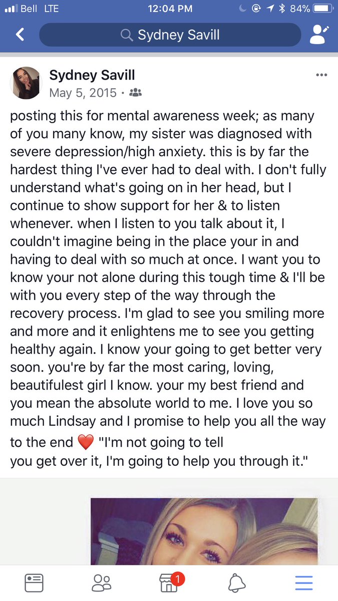 SydneySavill_'s tweet photo. 3 years ago I wrote this post; Today, I write about how proud I am of my sister for overcoming and battling mental illness. 💙 #BellLetsTalk #EndTheStigma #ChooseToFight https://t.co/6ntwUVSjcd