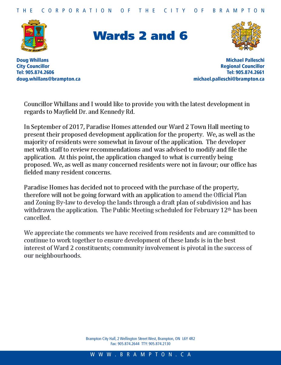 COBMPalleschi's tweet photo. Please see the latest update related to the proposed development at Mayfield Rd and Kennedy Rd. https://t.co/Qu1QlWK7fj