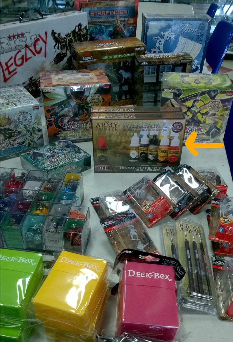 Dragons_Den's tweet photo. To the inquiring gamer who wanted to know if we have paint? As of today, we have a starter set for you to begin painting with, along with LOTS of minis! https://t.co/3g3myxU43s