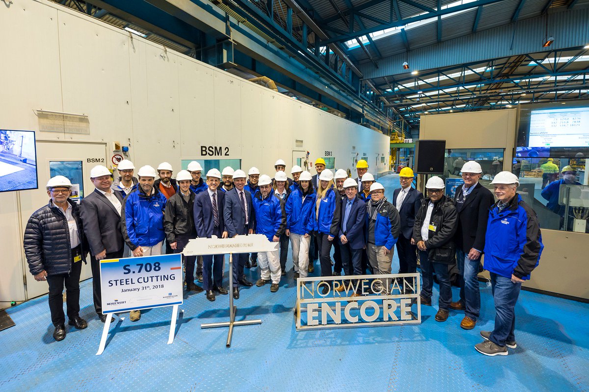 Great day at Meyer Werft. Construction has begun for newly named #NorwegianEncore!