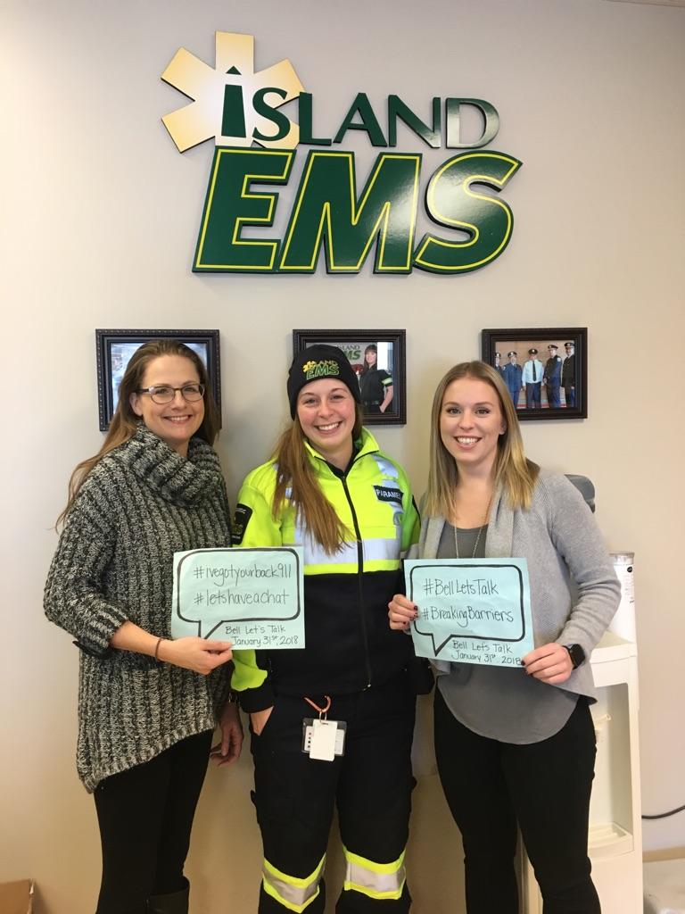 IslandEMS's tweet photo. Paula Courtney & Christelle want to remind you that you can do your part in the work place to work together to end the stigma surrounding #mentalillness #BellLetsTalk #stigma2018 #TalkToday #BellLetsTalkDay https://t.co/CB4H8EeRhK