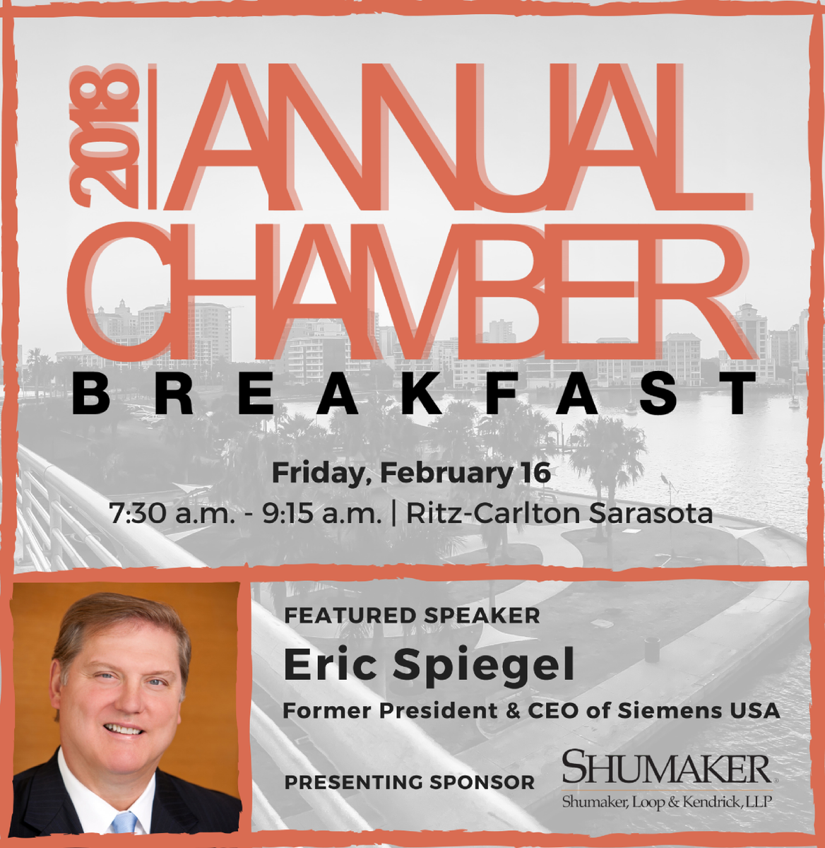 LeadershipSRQ's tweet photo. Will you be joining us at Annual Chamber Breakfast? Former President &amp; CEO of Siemens USA, Eric Spiegel, will be joining us as our featured guest speaker! Get tix now: https://t.co/YpoHO4HTMR https://t.co/7Ed4vSErbX