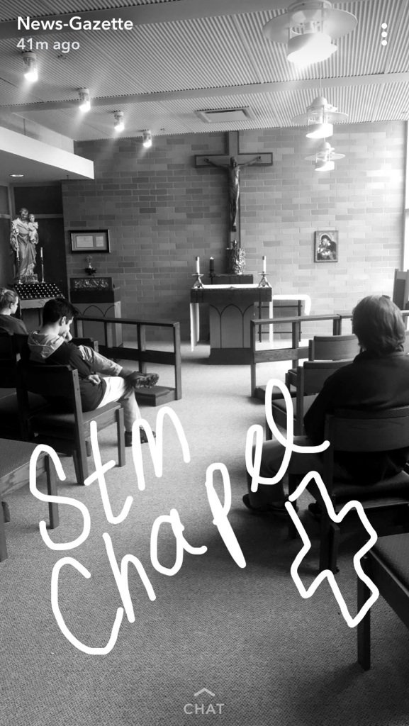 ngpreps's tweet photo. This is getting better by the snap at @STMSabernation thanks to  @halcombemily. Add 'news-gazette' to tag along.
#SnapchatTakeover 
#CatholicSchoolsWeek https://t.co/C9xIl17cVC